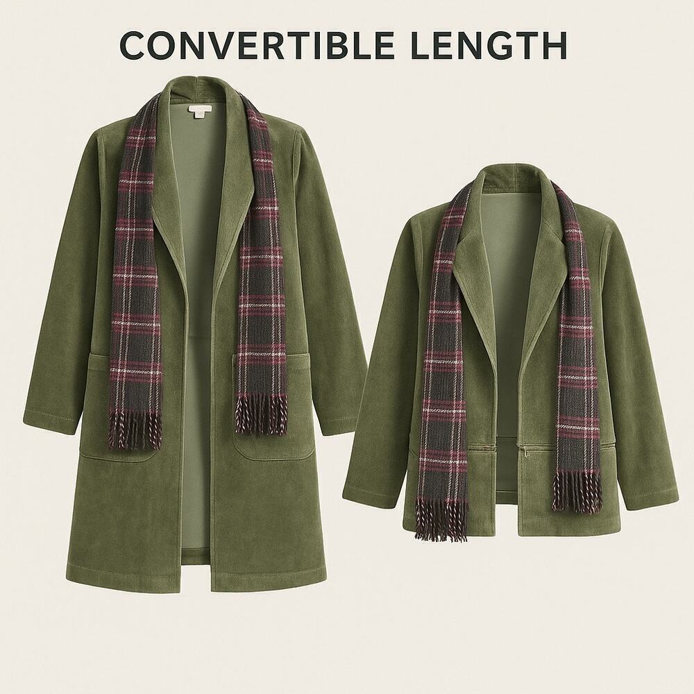 Olive Green Corduroy Jacket L Olive Scarf Dual length  DarkAcademia ZipOff Hem